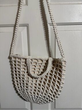Madewell Cream Crochet Shoulder Bag with Long Strap